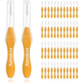 Amakos 50 Pcs Interdental Brushes, Soft Bristled Dental Picks for Plaque Removal Health Braces Brush (1.2mm)