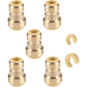 (Pack of 2) EFIED Push Fit 1/2" x3/8" Reducing Coupling, Push-to-Connect Plumbing Fitting for Copper, Pex, CPVC With 2 Disconnect Clips