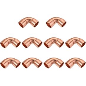 MECCANIXITY 90 Degrees Elbow Copper Pipe Fitting Short Turn Welding Connection 3/8 Inch ID for HVAC Air Conditioning Pipe, Pack of 10