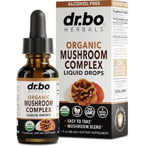 Organic Mushroom Complex Liquid Drops - Adaptogenic Mushroom Supplement Liquid Drops Tincture Extract Blend - Lion's Mane Mushrooms, Reishi Mushroom, Turkey Tail Extract, Shiitake Agaricus Maitake 1oz