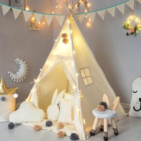 خيمة TreeBud Teepee للأطفال، حصيرة مبطنة مخططة، قابلة للطي، خيمة لعب باللون الرمادي الداكن للفتيات والفتيان مع حقيبة حمل، مسرح خشبي مطبوع على القماش من القماش للأطفال في الأماكن المغلقة والخارجية
