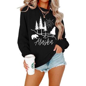 Women Alaska bear print pullover long sleeve sweatshirt