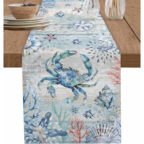Coastal Starfish Table Runner 72 Inches Long Farmhouse Dress Scarves, Nautical Summer Beach Coral Vintage Dining Tablerunner for Coffee Table/Kitchen Island/Party Décor, 13" x 72"