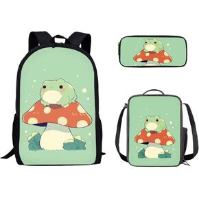 حقيبة ظهر Kawaii Mushroom Frog وصندوق غداء مقلمة مجموعة للفتيات في المدرسة المتوسطة حقيبة كتب مكونة من 3 حقائب سفر خفيفة الوزن in Kuwait