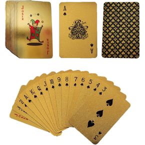 VOVCIG Mini Playing Cards, 2 Deck Cool Gold Poker Cards Miniature Card Set Waterproof Foil Poker Cards Game Poker Traveling Decks Cards for Teens Adults(Gold)