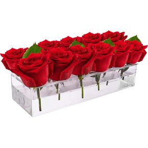 Clear Acrylic Flower Vase Rectangular Floral Centerpiece - Clear Vases for Centerpieces - 12 inches Long Rectangular Modern Decor Vases for Dining Table and Weddings Home Decor