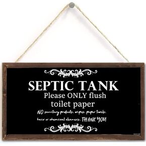 TOMATO FANQIE Bathroom Quote Wood Sign-Septic Tank Sign Hanging Signs 10 X 5 Inch, Toilet Rule Wooden Plaque Hanging Wall Art, Septic Tank Toilet Notes Hanging Bathroom Restroom Door Decor
