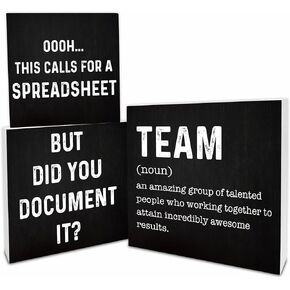 3 Pcs Funny Office Wooden Box Signs, Team Definition, This Calls For A Spreadsheet, Decorative Funny Office Decor, Rustic Home Office, Square Decor Sign For Shelf - A03