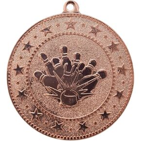 Bronze Bowling Medals Trophy Award with Neck Ribbons. (Pack of 10)