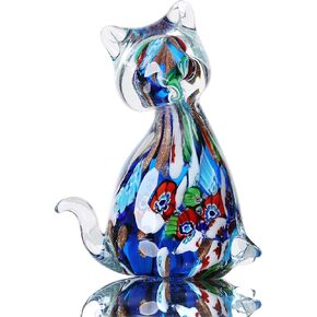 YAOYUAN Handmade Multicolor Glass Glass cat Statue - Elegant Swan Decor for Home and Office (Blue Color)…