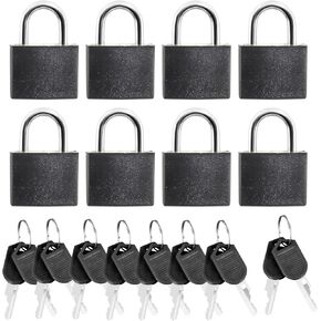 Suitcase Locks with Keys, 8 Pcs Black Small Luggage Padlocks Metal Padlocks Mini Keyed Padlock for School Gym Classroom Matching Game