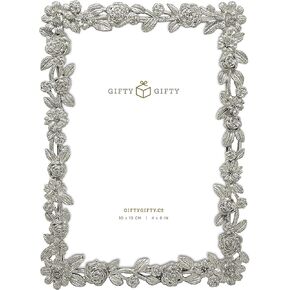 Cut-Out Floral Photo Frame / 4x6 In | For Vertical and Horizontal Display on Tabletops | Perfect for Home Decor, Wedding, Vacation, Graduation, Or Any Milestone Photos (Silver)