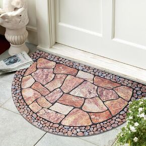 Half Round Door Mat for Outside Entry Rug Decorative Welcome Mat for Front Door Mat Outdoor Entrance Sassafras Doormat 2 x 3 Rug NonSlip Indoor Rubber Door Mats Dirt Trapper Mat (Grey Light Navy)