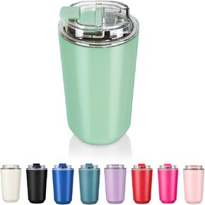 Puraville Insulated Tumblers with Lid, 14 oz Travel Coffee Mug Stainless Steel Vacuum Thermos Cup, 10/14 oz Leak Proof Reusable Double Walled Coffee Tumbler for Iced and Hot Drinks,Cream