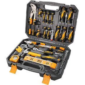 TOLSEN 89-Piece Tool Set Household Tool Kit, Hammer Screwdrivers Set, Tool Kit with Drill Bits, Socket Wrench Set, Hex Key Set, Tape Measure, with Plastic Toolbox Storage Case