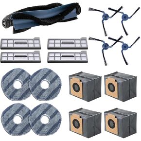 17PCS Spare Parts Compatible with eufy X10 Pro Omni Robot Vacuums Replacement Parts, 4 Dust Bags, 4 Washable Vacuum Mop Cloths, 4 Side Brushes, 4 HEPA Filters, 1 Main Brush, X10 Pro Omni Accessories