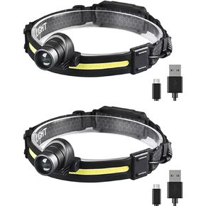 2-Pack Rechargeable HeadLamps Flashlight Motion Sensor, Built-in 2000mah Battery, 230°Widebeam Spotlight for Camping Accessories Gear, Waterproof, Cycling, Running, Repairing, Fishing, Hiking