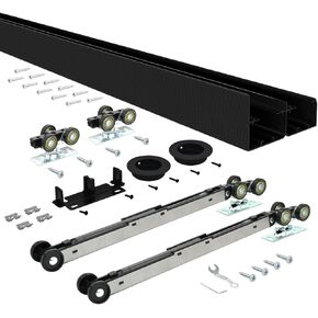 Nuk3y Bypass Sliding Door Hardware Soft Close with Finger Pulls (Black, 72" Track)