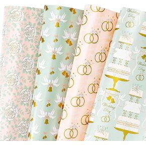 WRAPAHOLIC Wedding Wrapping Paper Sheet - 12 Sheets Diamond Ring Design Folded Flat for Celebration, Party Present Packing - 19.7 Inch X 30 Inch Per Sheet