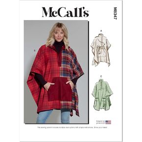 McCall's Misses' Poncho Sewing Pattern Kit, Design Code M8347, Sizes LRG-XLG-XXL, Multicolor