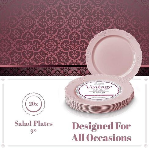 مجموعة أواني طعام للاستعمال مرة واحدة من Silver Spoons، مجموعة Vintage PC، أطباق سلطة، 20 قطعة (عبوة من 1)، أبيض in Kuwait
