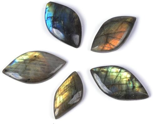 Justinstones Natural Labradorite Gemstone Healing Crystal Puffy Heart Pocket Stone Gem for Wrapping (Pack of 5) Various Sizes in Kuwait