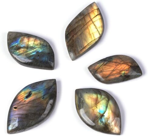Justinstones Natural Labradorite Gemstone Healing Crystal Puffy Heart Pocket Stone Gem for Wrapping (Pack of 5) Various Sizes in Kuwait