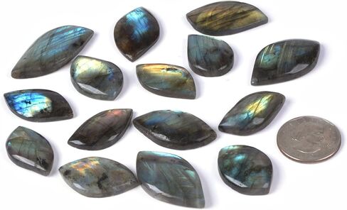 Justinstones Natural Labradorite Gemstone Healing Crystal Puffy Heart Pocket Stone Gem for Wrapping (Pack of 5) Various Sizes in Kuwait