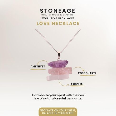 STONEAGE Natural Stone Healing Pendants for Women, Men - Spiritual Raw Crystal Necklaces - Amethyst, Citrine, Quartz, Rose Quartz, Black Tourmaline, Kyanite, Selenite Stones in Saudi Arabia