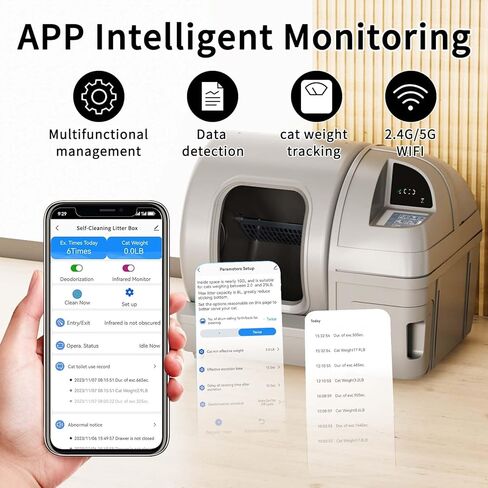 Dakeres Automatic Cat Litter Box Self Cleaning 100L Extra Large Cat Litter Box with APP Control & Safe Alert & Smart Health Monitor, Odor Removal Cat Litter Box for Multiple Cats, Grey in Kuwait