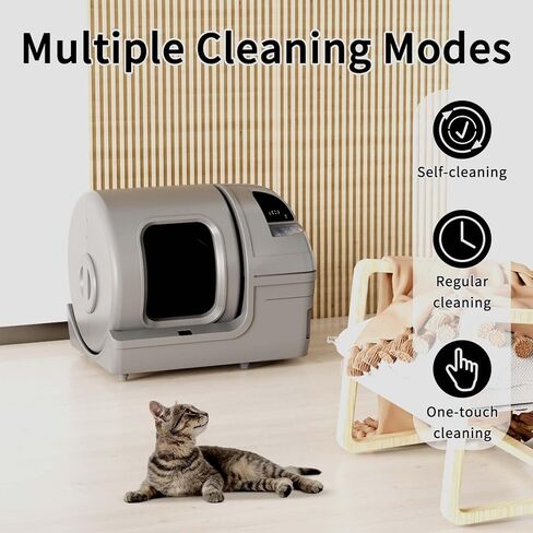 Dakeres Automatic Cat Litter Box Self Cleaning 100L Extra Large Cat Litter Box with APP Control & Safe Alert & Smart Health Monitor, Odor Removal Cat Litter Box for Multiple Cats, Grey in Kuwait