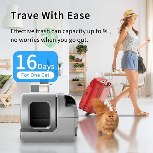 Dakeres Automatic Cat Litter Box Self Cleaning 100L Extra Large Cat Litter Box with APP Control & Safe Alert & Smart Health Monitor, Odor Removal Cat Litter Box for Multiple Cats, Grey in Kuwait