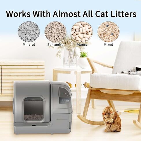 Dakeres Automatic Cat Litter Box Self Cleaning 100L Extra Large Cat Litter Box with APP Control & Safe Alert & Smart Health Monitor, Odor Removal Cat Litter Box for Multiple Cats, Grey in Kuwait