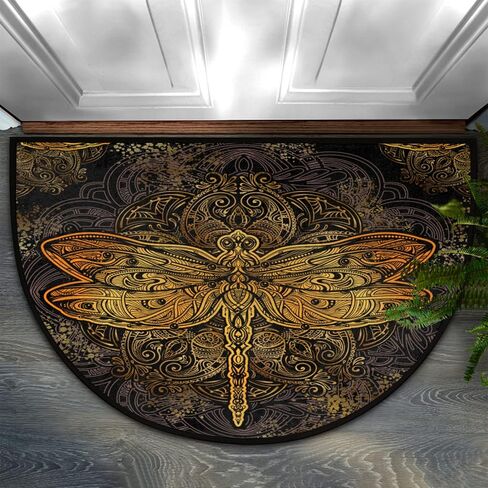 AUUXVA Vintage Half Round Rug Dragonfly Entry Mat, Retro Mandala Half Round Door Mat Non-Slip Boho Kitchen Sink Floor Mat Indoor Entryway Welcome Mat for High Traffic Areas Fireplace Hearth Rug in Saudi Arabia