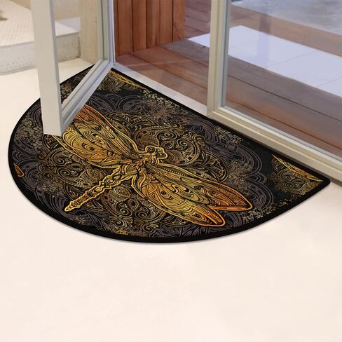 AUUXVA Vintage Half Round Rug Dragonfly Entry Mat, Retro Mandala Half Round Door Mat Non-Slip Boho Kitchen Sink Floor Mat Indoor Entryway Welcome Mat for High Traffic Areas Fireplace Hearth Rug in Saudi Arabia