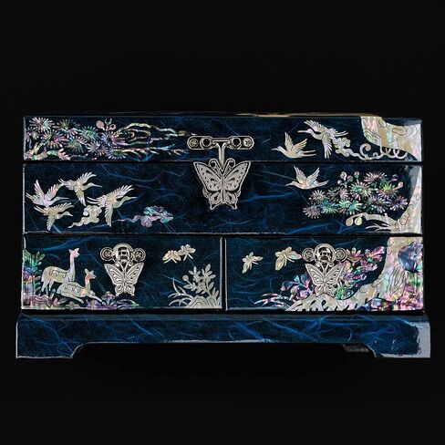 MADDesign Mother of Pearl Lacquered Jewelry Box Two Level Cranes Blue in Kuwait