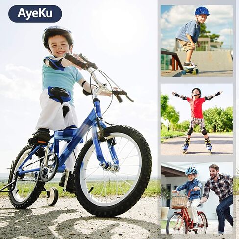 خوذة دراجة للأطفال من AyeKu، لوح تزلج، مجموعة وسادة خوذة سكوتر للتزلج لمدة 3-5-8-14 سنة للأولاد والبنات مع وسادات للركبة والكوع وواقي المعصم والزلاجات الدوارة، مجموعة معدات واقية لركوب الدراجات in Saudi Arabia