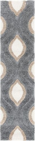 سجادة SAFAVIEH Florida Shag Collection - 2'3" x 9'، رمادي وعاجي، تصميم Ogee حديث، لا يتساقط ويسهل العناية به، سمك 1.2 بوصة مثالي للمناطق ذات حركة المرور العالية في غرفة المعيشة وغرفة النوم (SG461-8012) in Kuwait