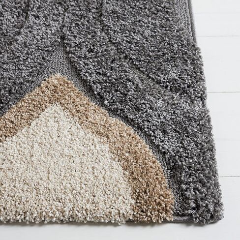 سجادة SAFAVIEH Florida Shag Collection - 2'3" x 9'، رمادي وعاجي، تصميم Ogee حديث، لا يتساقط ويسهل العناية به، سمك 1.2 بوصة مثالي للمناطق ذات حركة المرور العالية في غرفة المعيشة وغرفة النوم (SG461-8012) in Kuwait