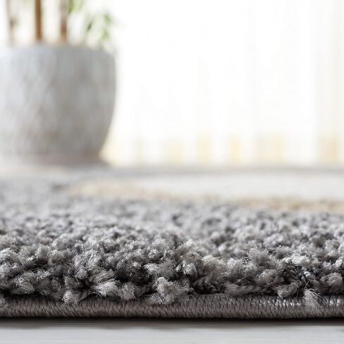سجادة SAFAVIEH Florida Shag Collection - 2'3" x 9'، رمادي وعاجي، تصميم Ogee حديث، لا يتساقط ويسهل العناية به، سمك 1.2 بوصة مثالي للمناطق ذات حركة المرور العالية في غرفة المعيشة وغرفة النوم (SG461-8012) in Kuwait