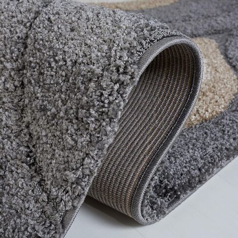 سجادة SAFAVIEH Florida Shag Collection - 2'3" x 9'، رمادي وعاجي، تصميم Ogee حديث، لا يتساقط ويسهل العناية به، سمك 1.2 بوصة مثالي للمناطق ذات حركة المرور العالية في غرفة المعيشة وغرفة النوم (SG461-8012) in Kuwait