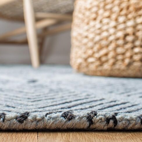 SAFAVIEH Micro-Loop Collection Runner Rug - 2'3" x 7', Light Blue & Charcoal, Handmade Wool, Ideal for High Traffic Areas in Living Room, Bedroom (MLP179M) in Saudi Arabia
