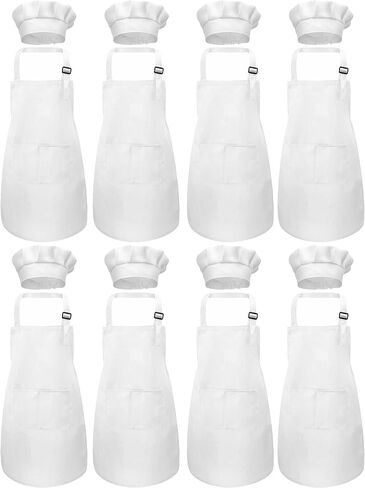 Kids Apron and Chef Hat Set, 24 Pieces Boys Girls Kids Apron with 2 Pockets Adjustable for Cooking Classroom Baking Painting, 6-13 Years, Multicolor in Kuwait