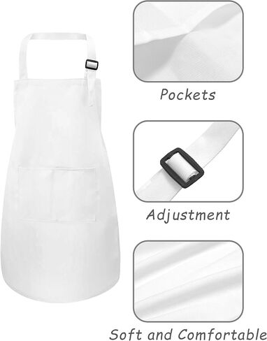 Kids Apron and Chef Hat Set, 24 Pieces Boys Girls Kids Apron with 2 Pockets Adjustable for Cooking Classroom Baking Painting, 6-13 Years, Multicolor in Kuwait