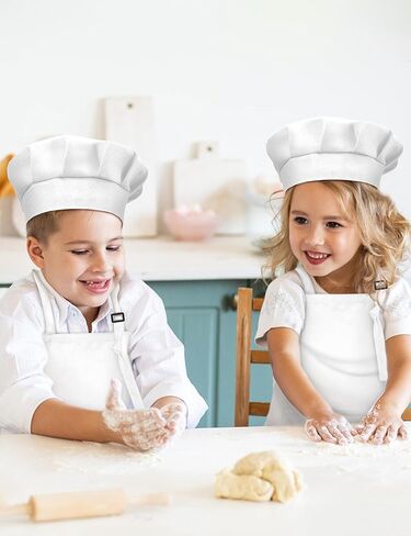 Kids Apron and Chef Hat Set, 24 Pieces Boys Girls Kids Apron with 2 Pockets Adjustable for Cooking Classroom Baking Painting, 6-13 Years, Multicolor in Kuwait
