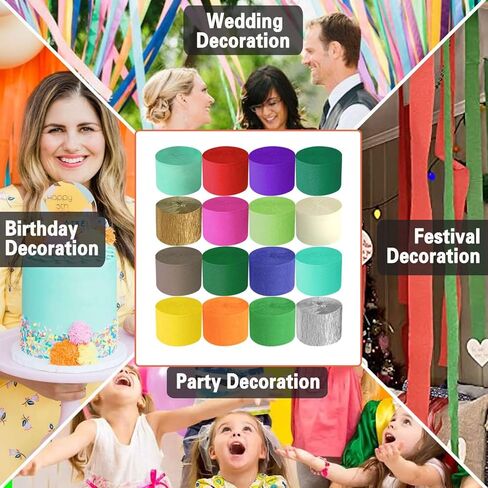 شرائط ورق كريب بيضاء 8 لفات، شرائط حفلات لأعياد الميلاد وحفلات الزفاف وحفلات الزفاف وحفلات الزفاف ومستلزمات عيد الهالوين (1.8 بوصة × 82 قدمًا/لفة، 656 قدمًا) in Kuwait