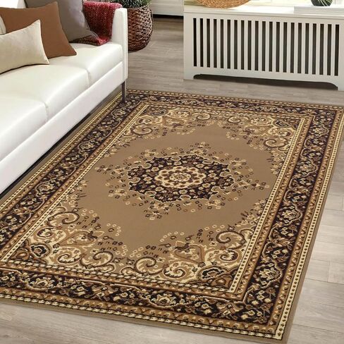 Superior Indoor Large Area Rug with Jute Backing, Floor Decor for Bedroom, Farmhouse, Kitchen, Office, Living Room, Woven Rugs, Elegant Medallion Border, Leopold Collection, 5' x 8', Brown in Saudi Arabia