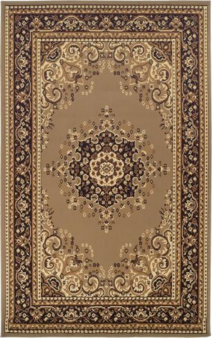 Superior Indoor Large Area Rug with Jute Backing, Floor Decor for Bedroom, Farmhouse, Kitchen, Office, Living Room, Woven Rugs, Elegant Medallion Border, Leopold Collection, 5' x 8', Brown in Saudi Arabia