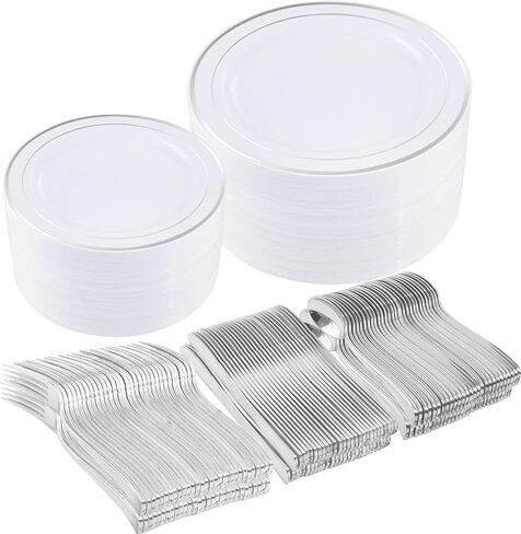 600 Pieces Gold Plastic Plates - Plastic Silverware Set(100 Guests), Gold Disposable Plates for Party, Dinnerware Set of 100 Dinner Plates,100 Salad Plates,100 Spoons,100 Knives,200 Gold Plastic Forks in Saudi Arabia