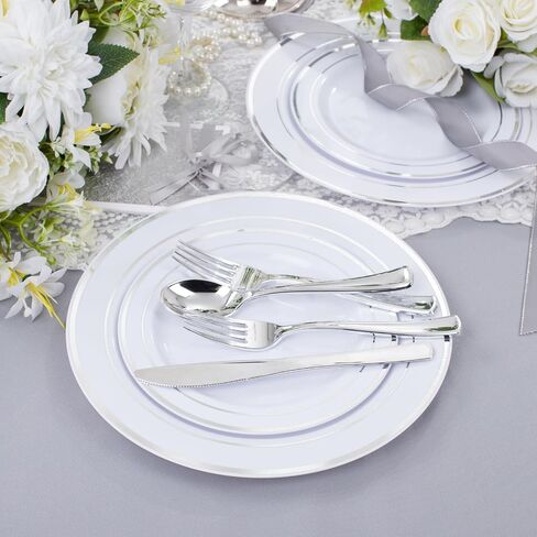 600 Pieces Gold Plastic Plates - Plastic Silverware Set(100 Guests), Gold Disposable Plates for Party, Dinnerware Set of 100 Dinner Plates,100 Salad Plates,100 Spoons,100 Knives,200 Gold Plastic Forks in Saudi Arabia